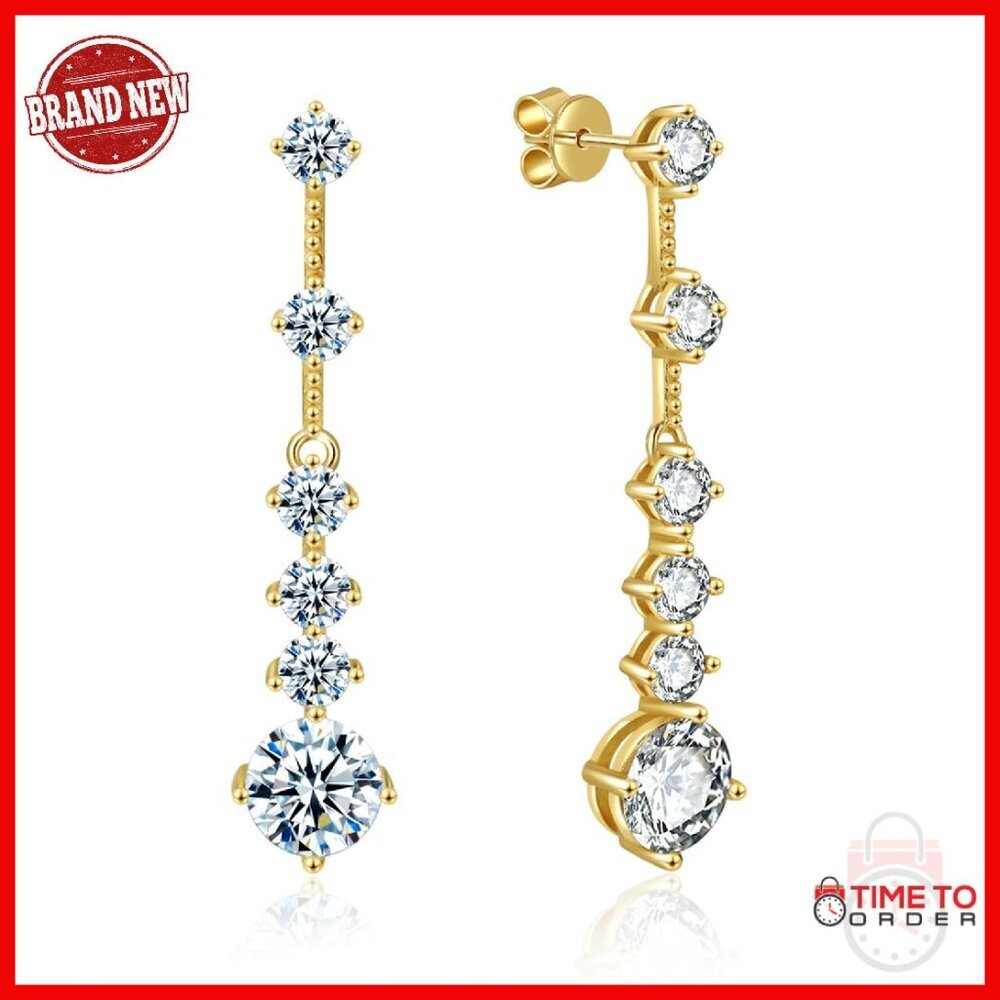 Moissanite Drop Stud Earrings 3-7CT 18K Gold Plated 925 Silver